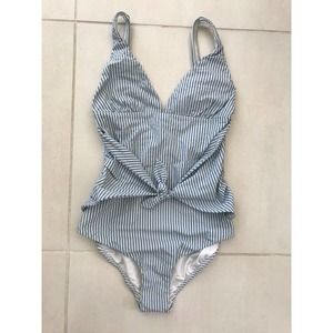 Shoshanna Swimwear Striped Tie Front One Piece Swimsuit